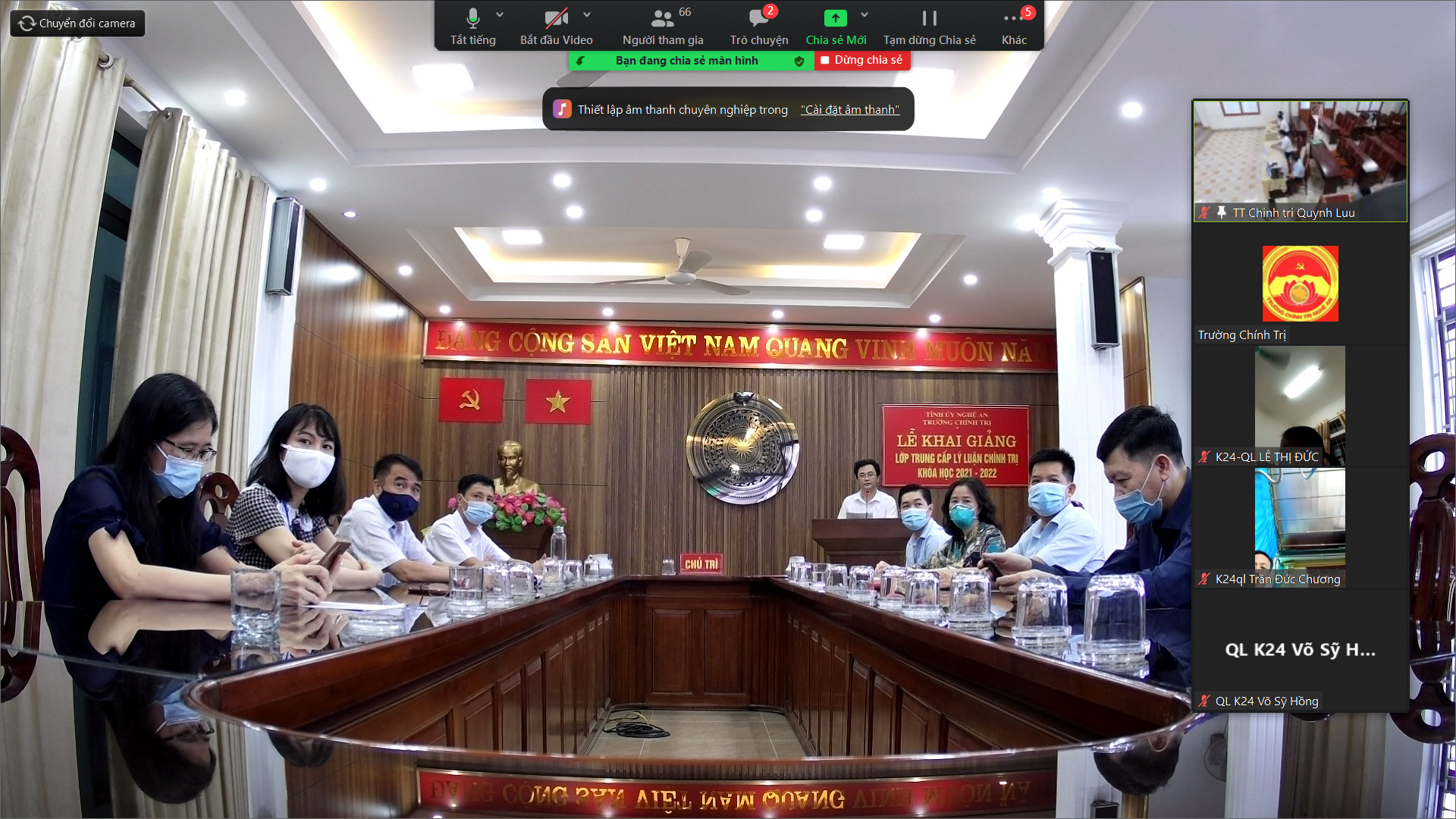 Khai giảng trực tuyến lớp Trung cấp lý luận chính trị K24 Quỳnh Lưu, khóa học 2021-2022